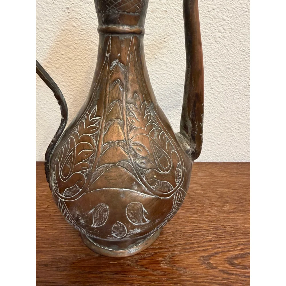 Vintage Hand Engraved Copper Brass Dallah Coffee Pot Islamic Middle Eastern Tea